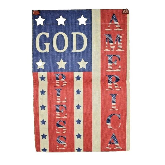 God Bless America 12 x 18 Double Sided Nylon Burlap Garden Flag - Picture 1 of 2